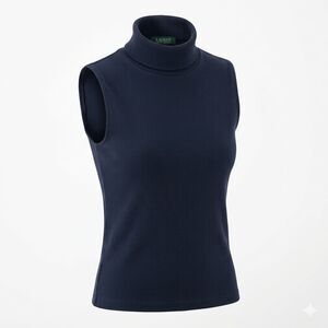 LAUREN Ralph Lauren Black Ribbed Sleeveless Turtleneck Top Women's Size M